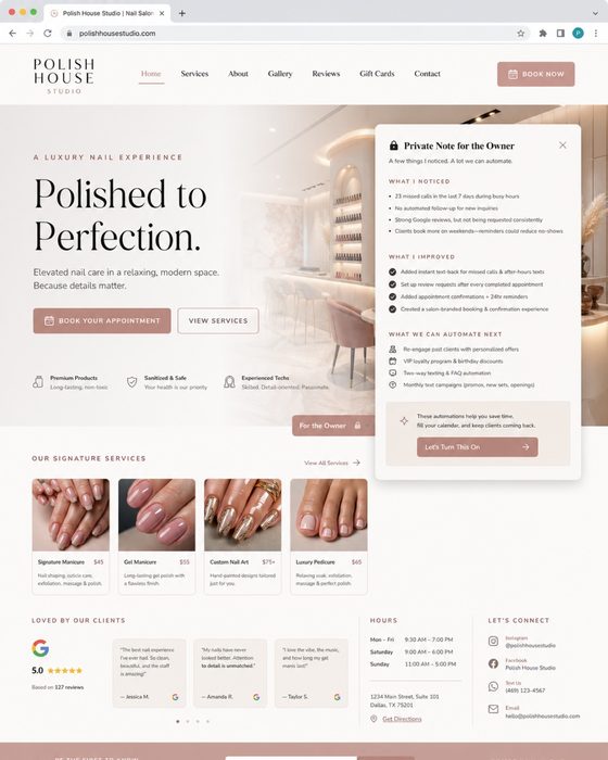 Modern Nail Studio — nail salon website example